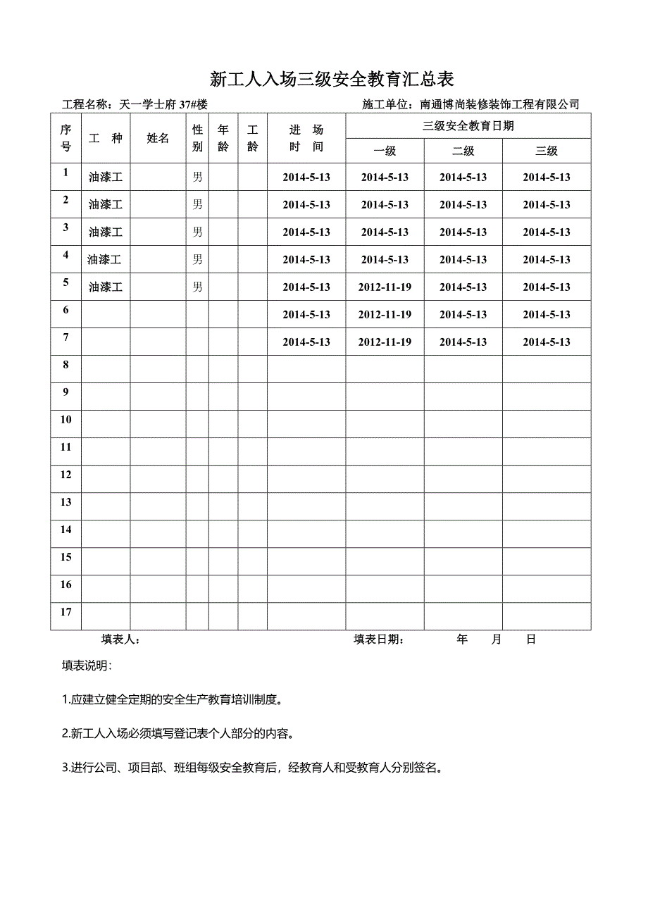 建筑三级安全教育表格大全_第1页