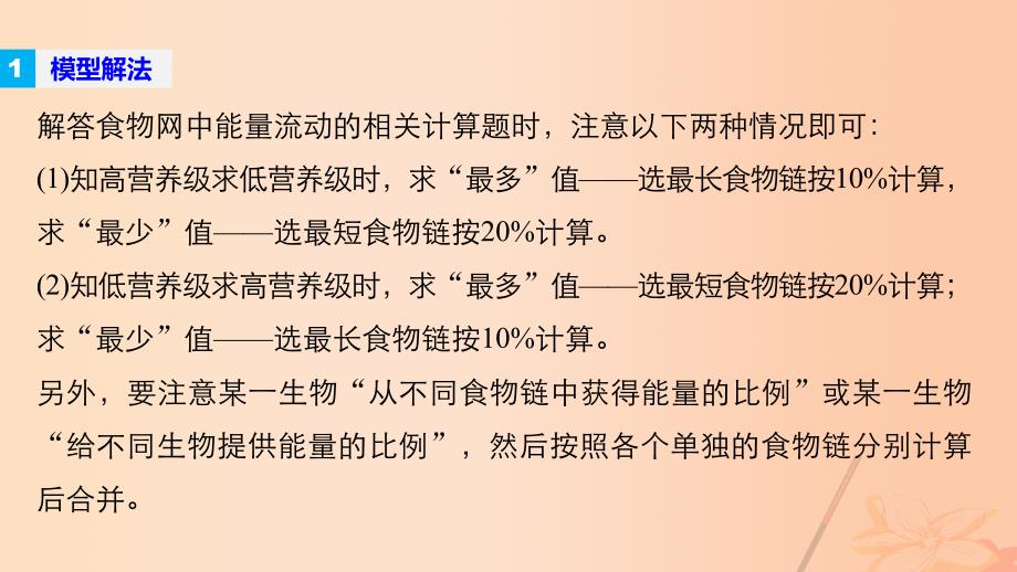 高考生物大二轮专题复习与增分策略 热点题型建模 模型14 能量流动的相关计算课件_第2页