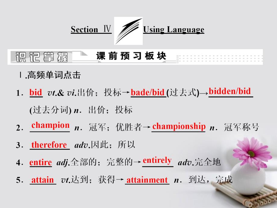 2017-2018学年高中英语 Unit 1 Breaking records Section Ⅳ Using Language课件 新人教版选修9_第1页