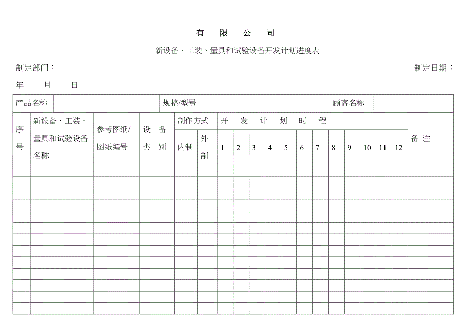 APQP新设备、工装、量具和试验设备开发计划_第1页