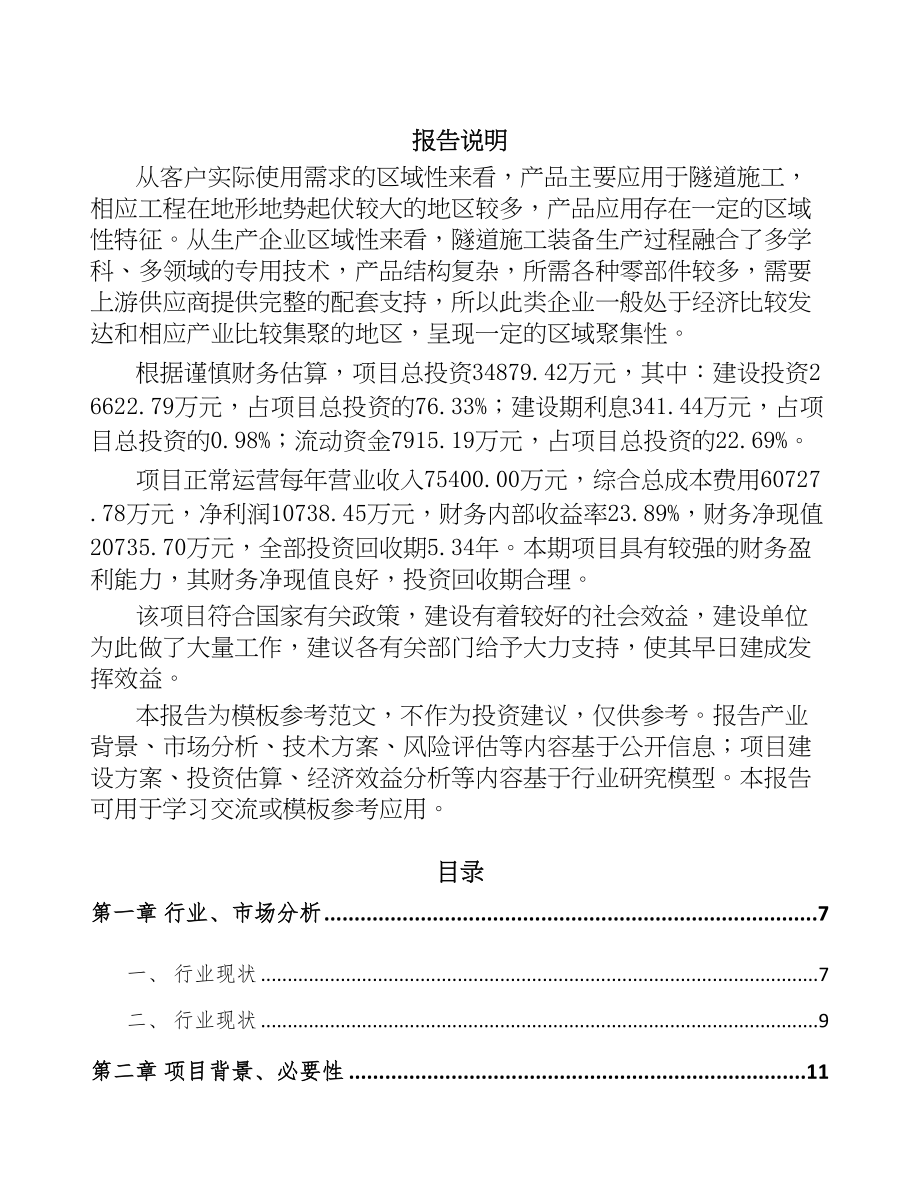 贵阳隧道施工智能装备项目可行性研究报告(DOC 69页)