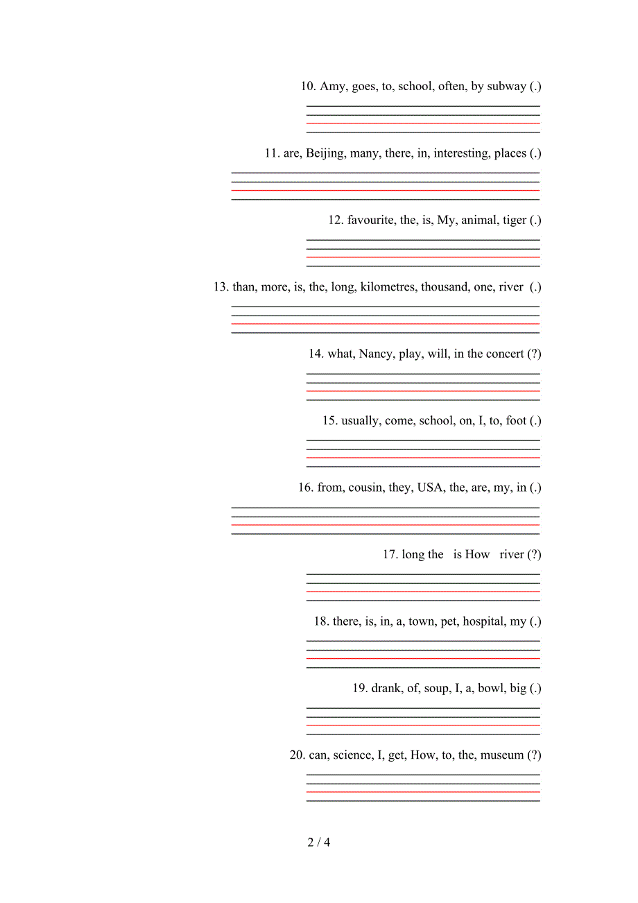 六年级英语下学期连词成句专项提升练习_第2页