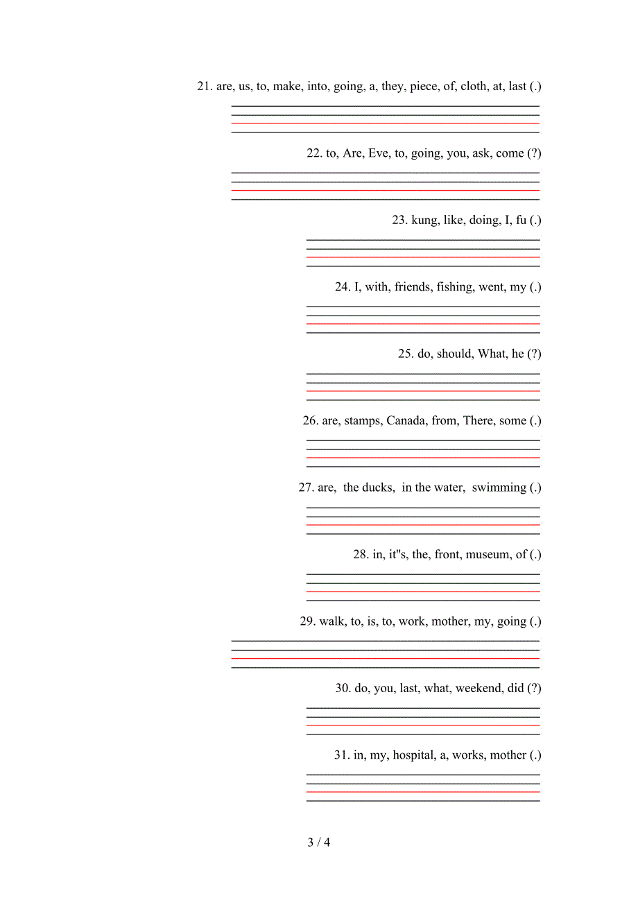 六年级英语下学期连词成句专项提升练习_第3页