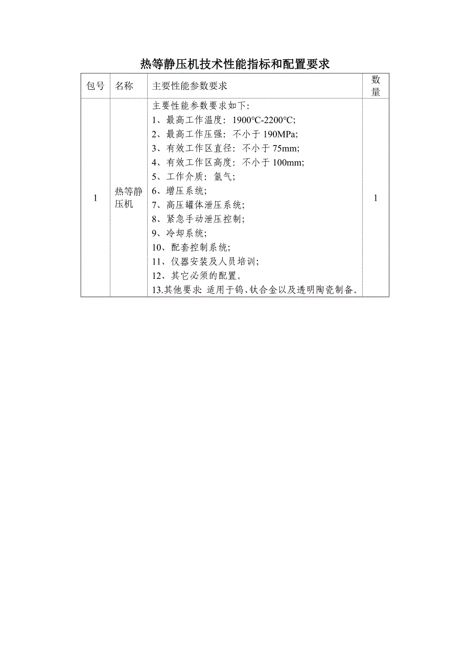 热等静压机技术性能指标和配置要求_第1页