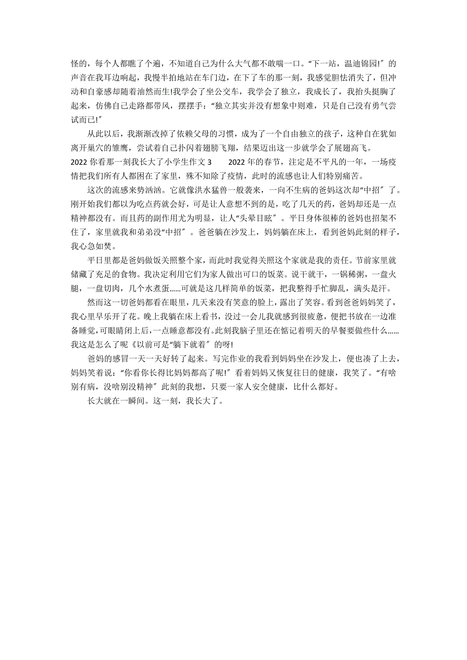 2022你看那一刻我长大了小学生作文3篇 我要看那一刻我长大了作文_第2页