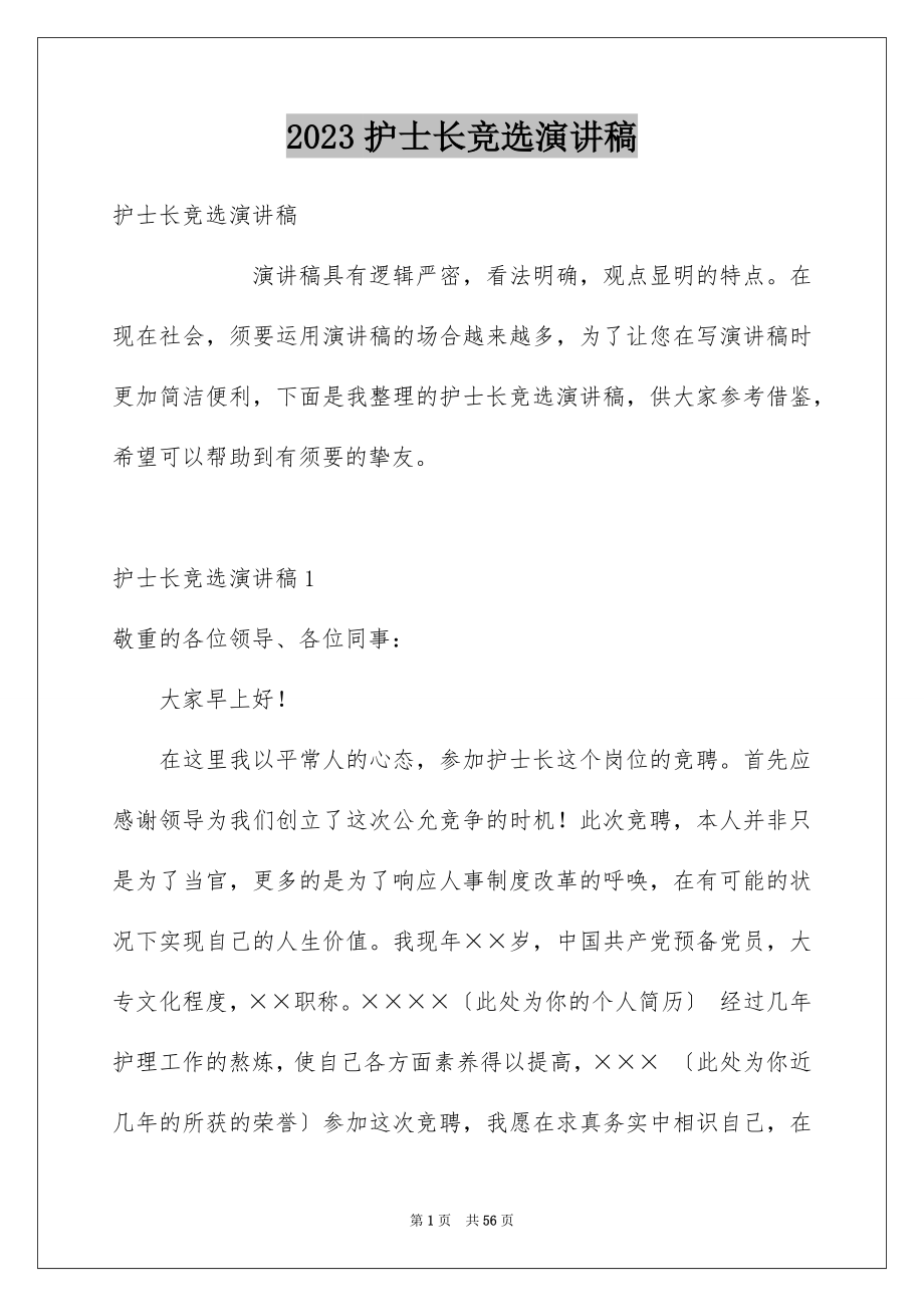 2023护士长竞选演讲稿范文.docx_第1页