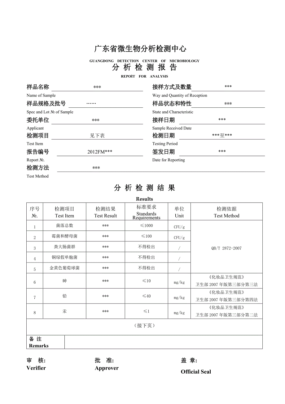 化妆品检测报告模板_第2页