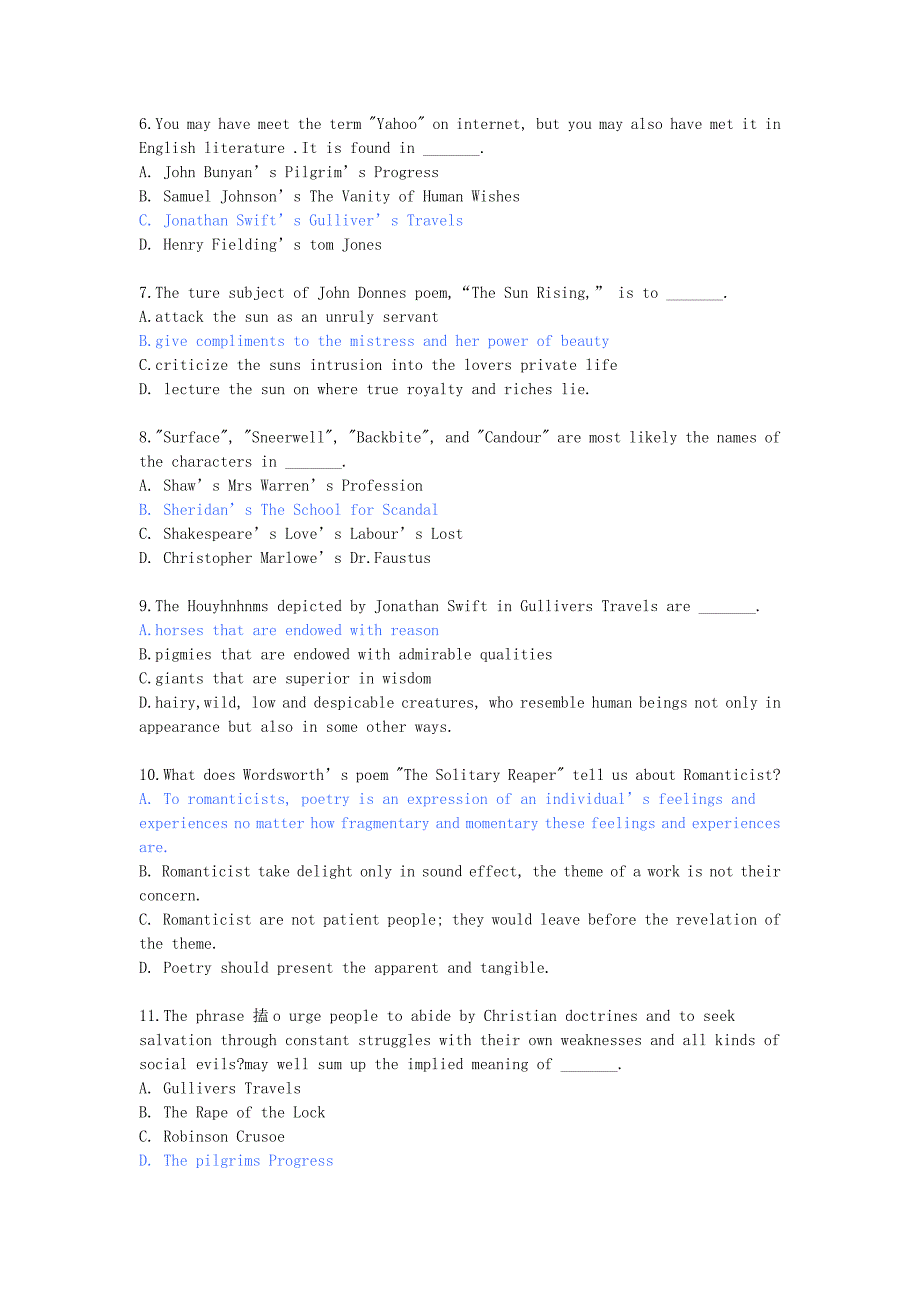 英美文学选读模拟试题答案_第2页