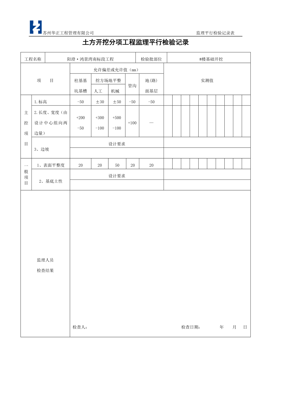 检验批质量监理平行检验记录_第1页