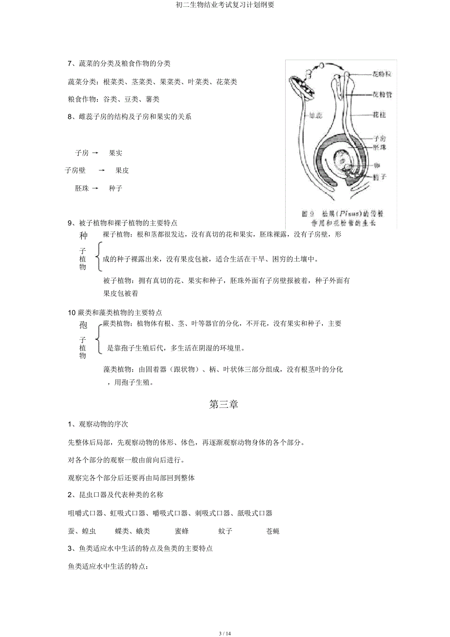 初二生物结业考试复习计划提纲.docx_第3页