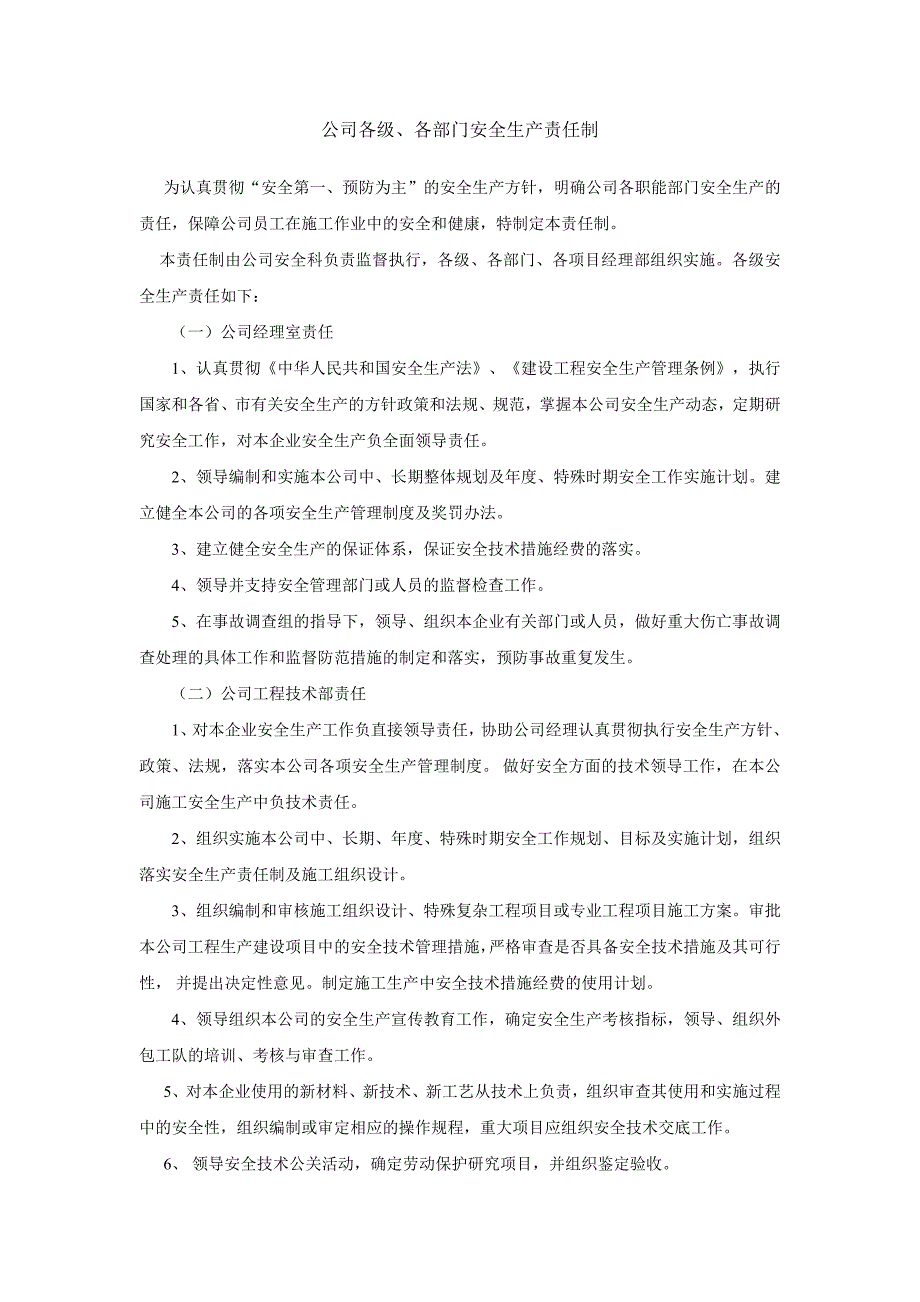 公司各级、各部门安全生产责任制_第1页