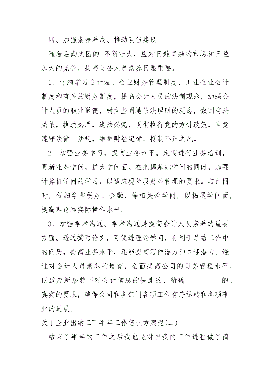 关于企业出纳工下半年工作怎么方案呢_第4页