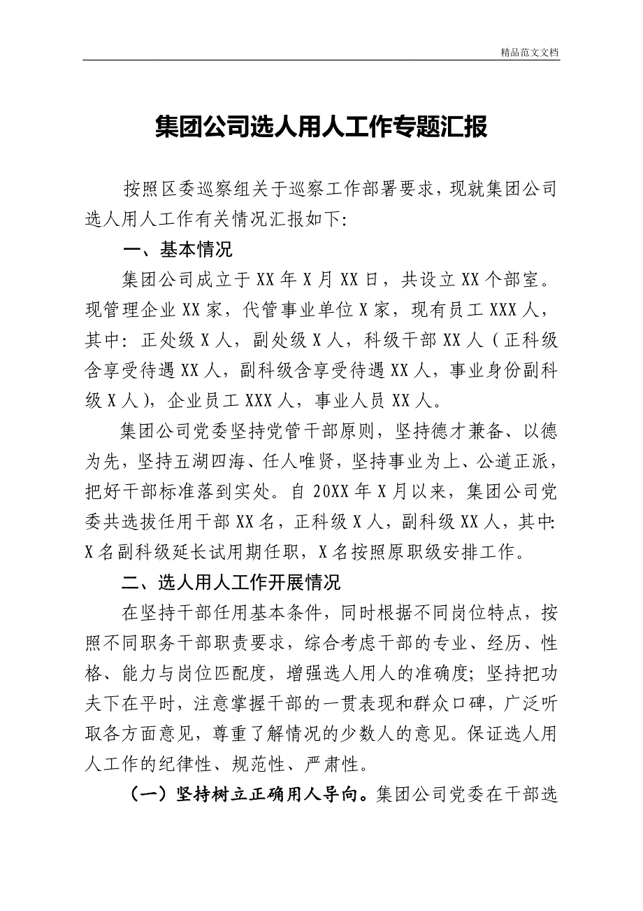 公司选人用人专项报告（4000字）_第1页