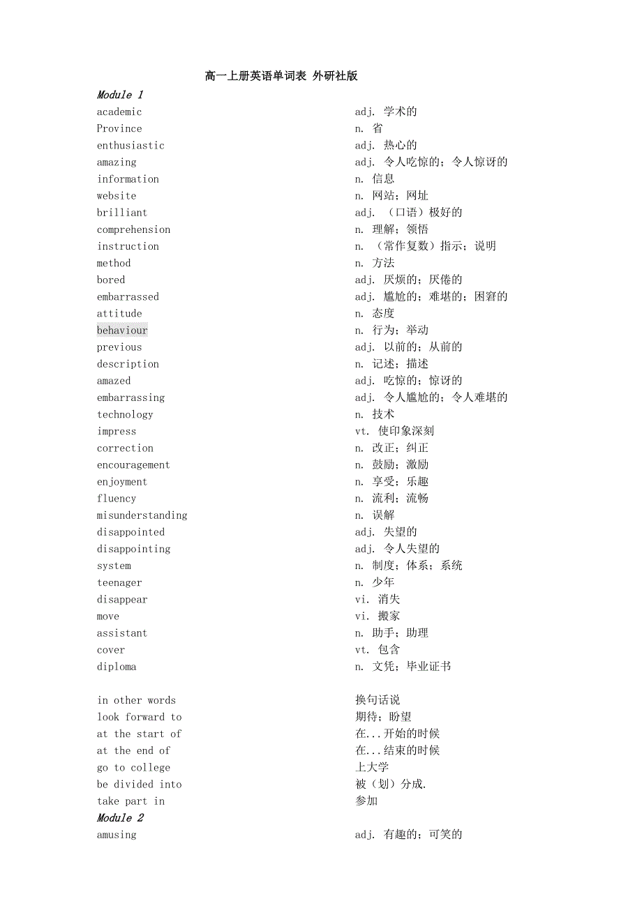 高中英语单词第表一册_第1页