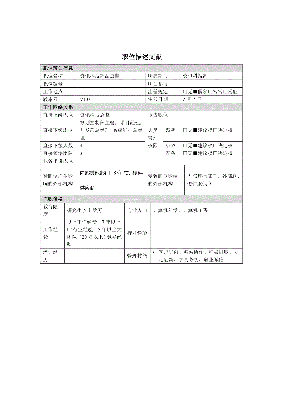 资讯科技部副总监岗位专项说明书_第1页