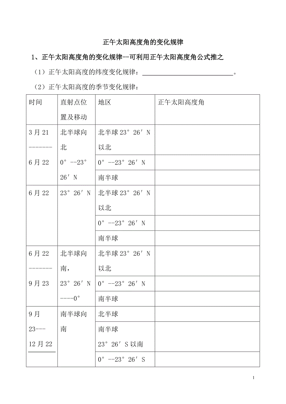 正午太阳高度角的变化规律.doc_第1页