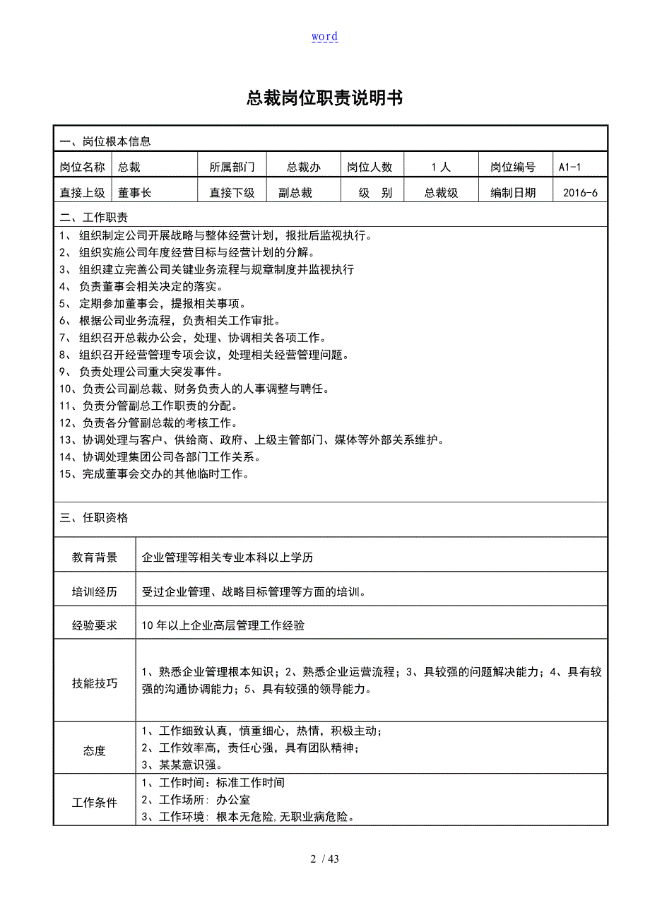 公司管理系统各部门组织架构与岗位职责现有人员_第2页