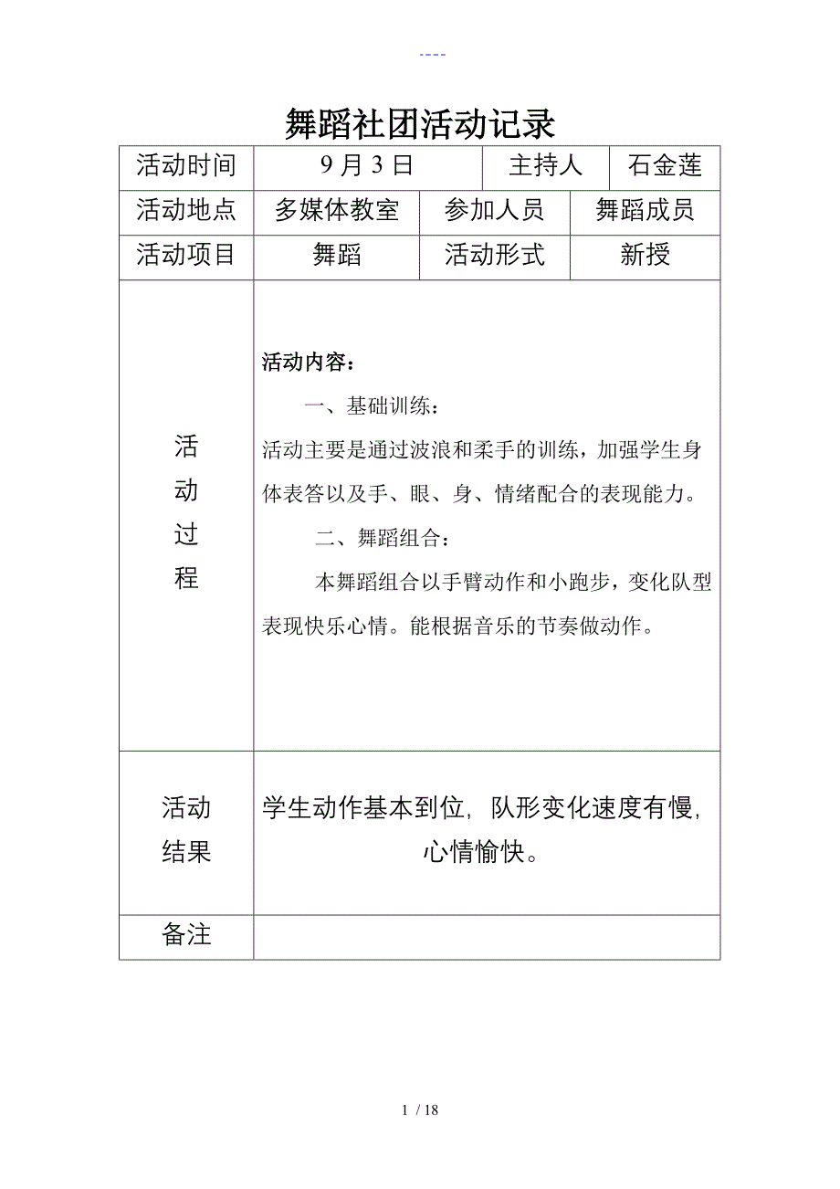 舞蹈社团活动记录文稿_第1页