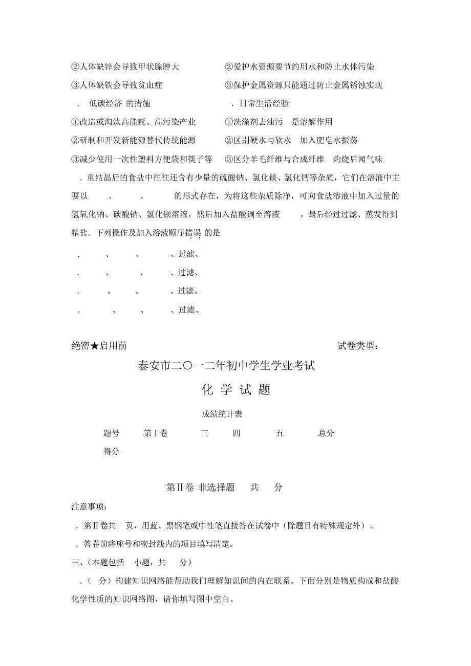 2012年中考化学评分说明及答案1596_第5页