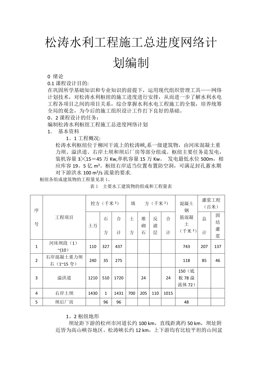 水利水电工程施工课程设计.(DOC)【建筑施工资料】.doc_第1页