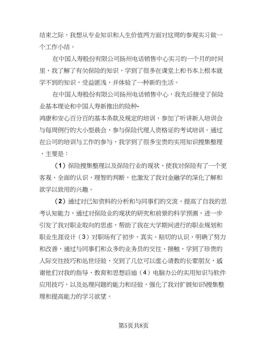 2023年保险公司实习总结范文（2篇）.doc_第5页