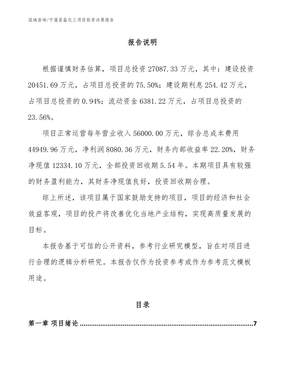 宁蒗县盐化工项目投资决策报告_第1页