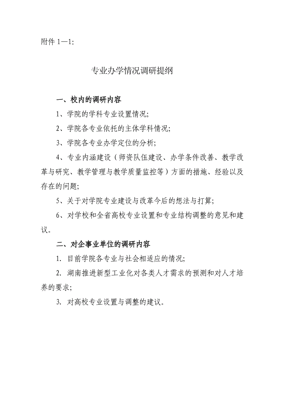 专业办学情况调研提纲_第1页