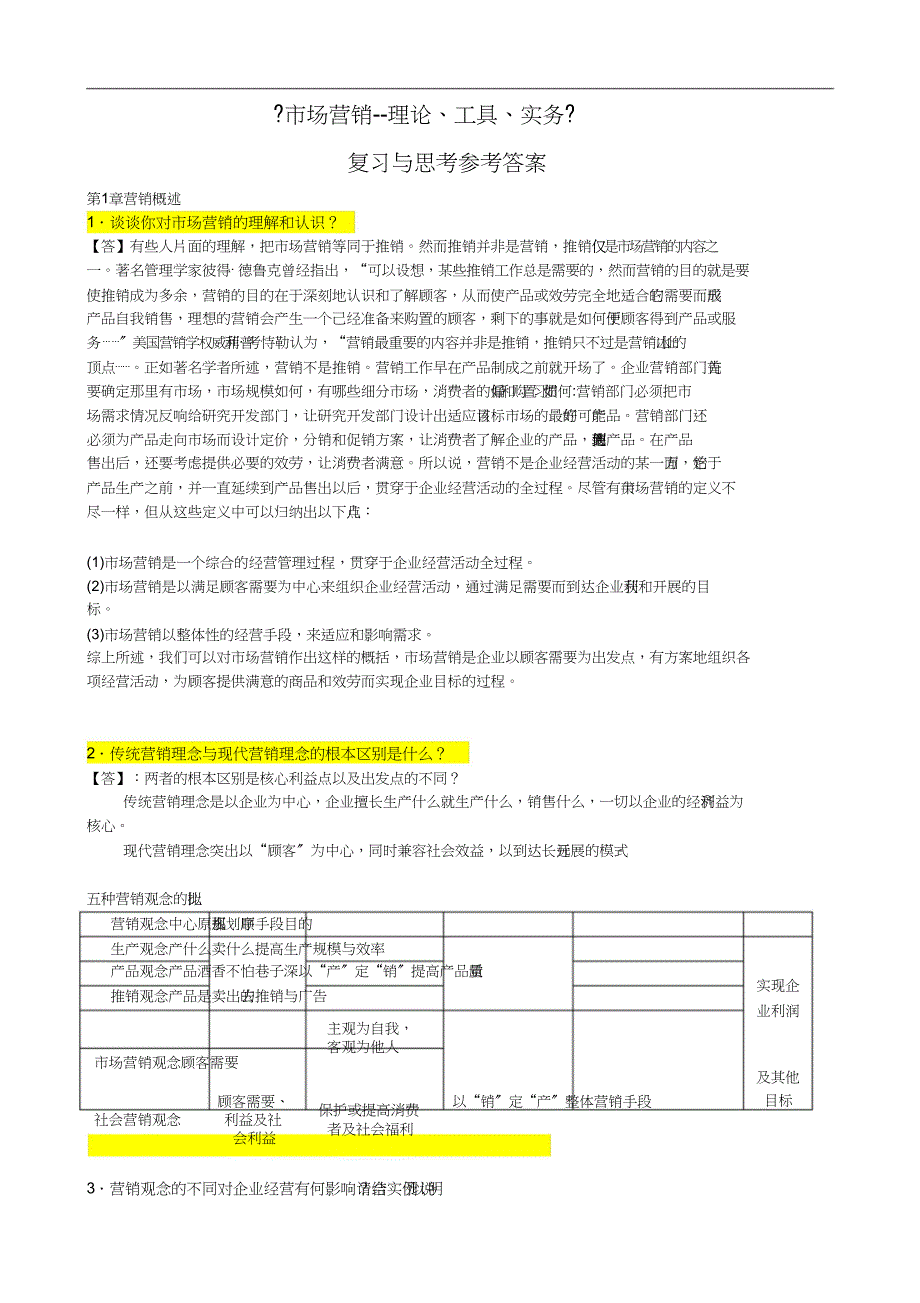 市场营销复习与思考题参考答案_第1页