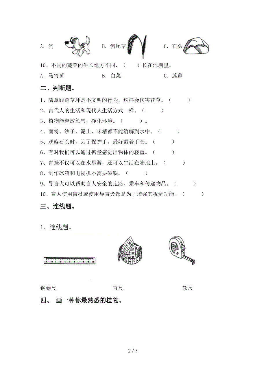 大象版一年级科学上册期中考试题【带答案】.doc_第2页