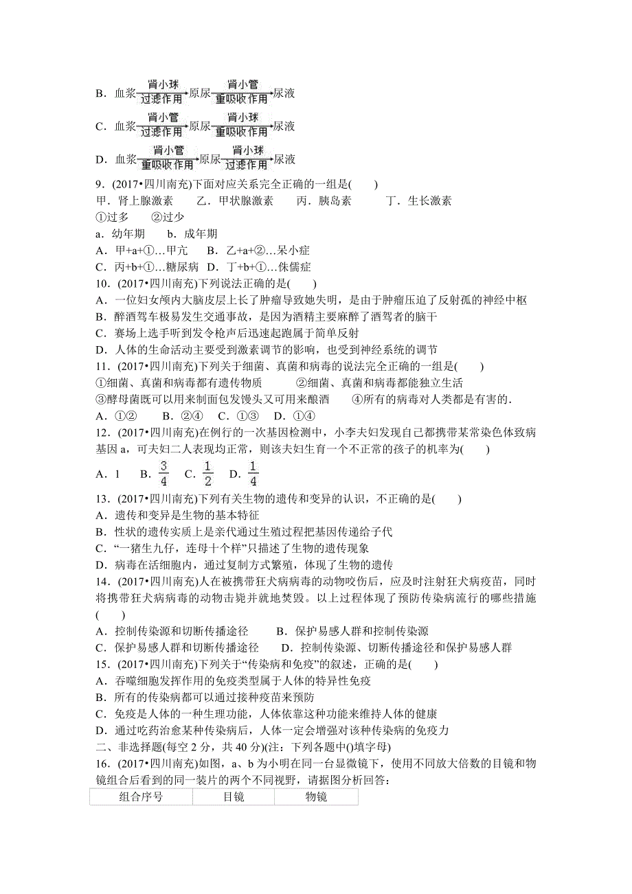 四川省南充市2017年中考生物真题试题_第2页