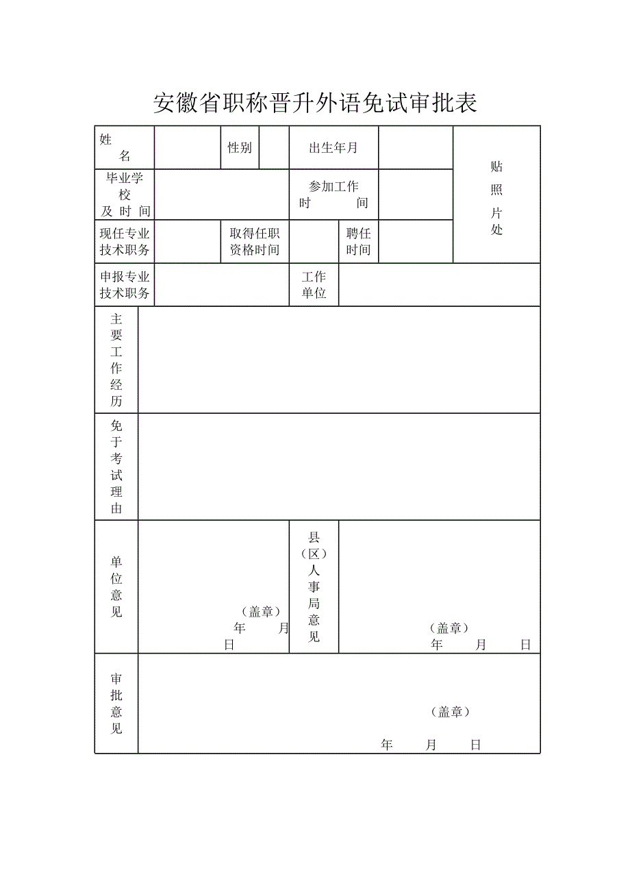 安徽省职称晋升外语免试审批表_第1页