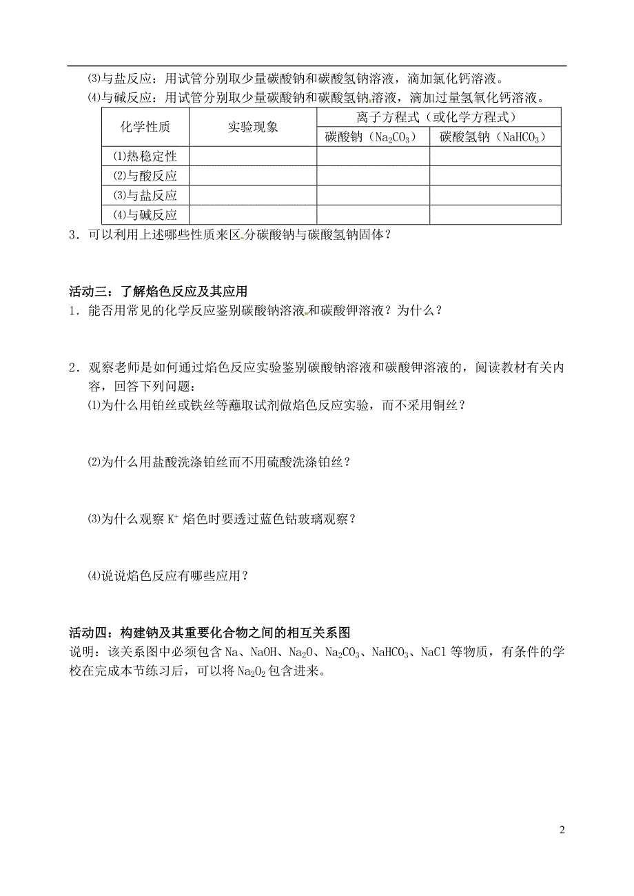 高中化学 钠的重要化合物学案 新人教版必修1_第2页