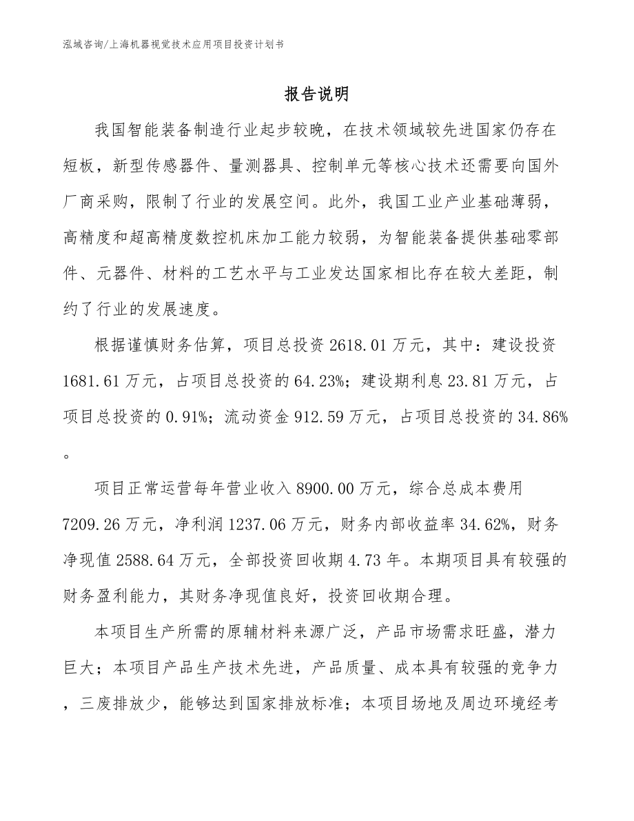 上海机器视觉技术应用项目投资计划书_模板范文_第2页