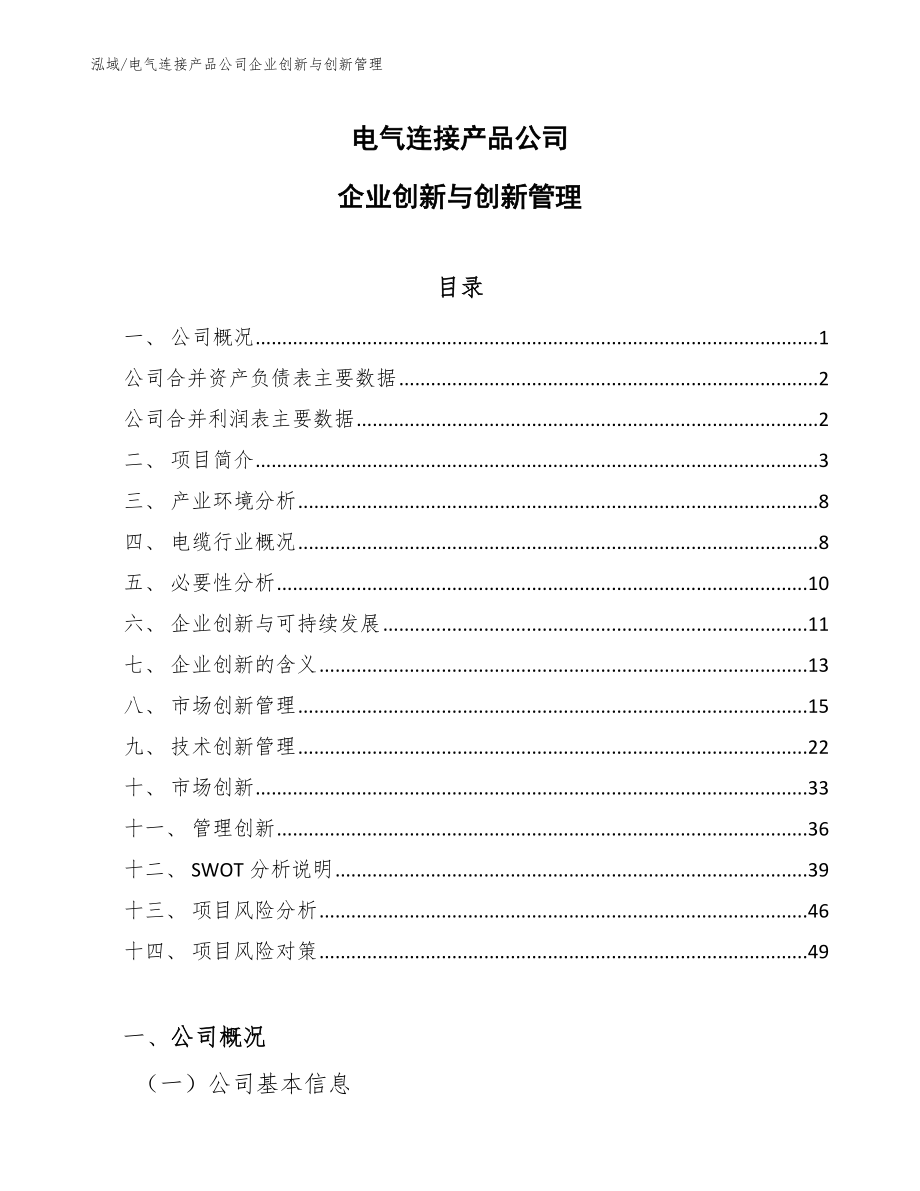 电气连接产品公司企业创新与创新管理（参考）_第1页