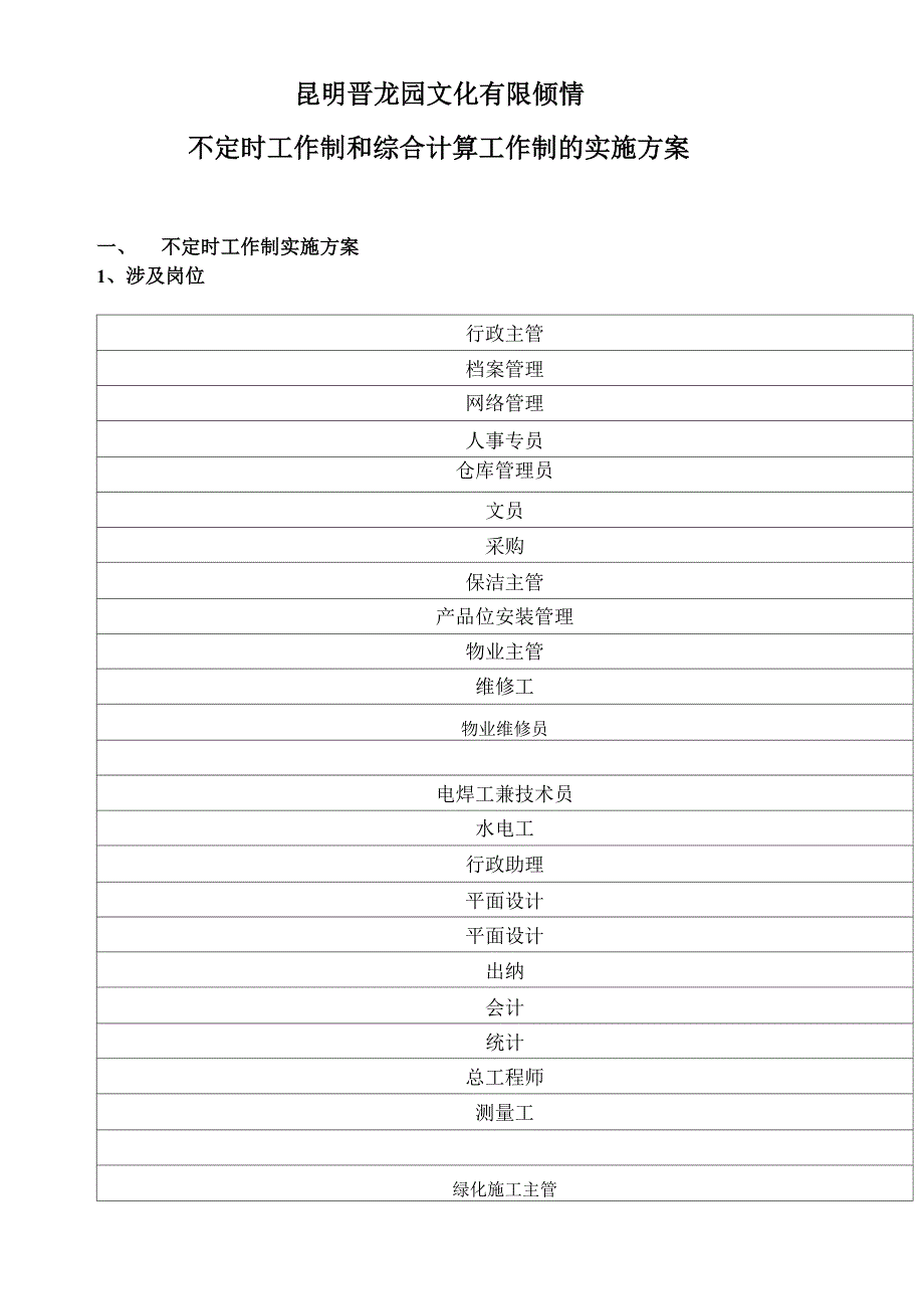 不定时工作制实施方案_第1页