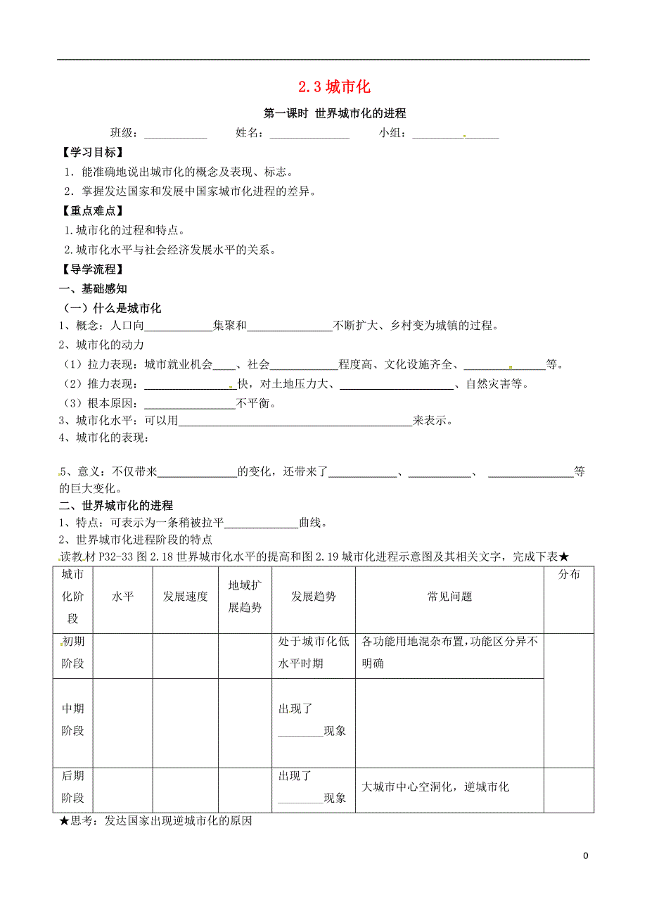 精品学习复习资料四川省成都市高中地理第二章城市与城市化2.3城市化第二课时学案无答案新人教版必修2_第1页