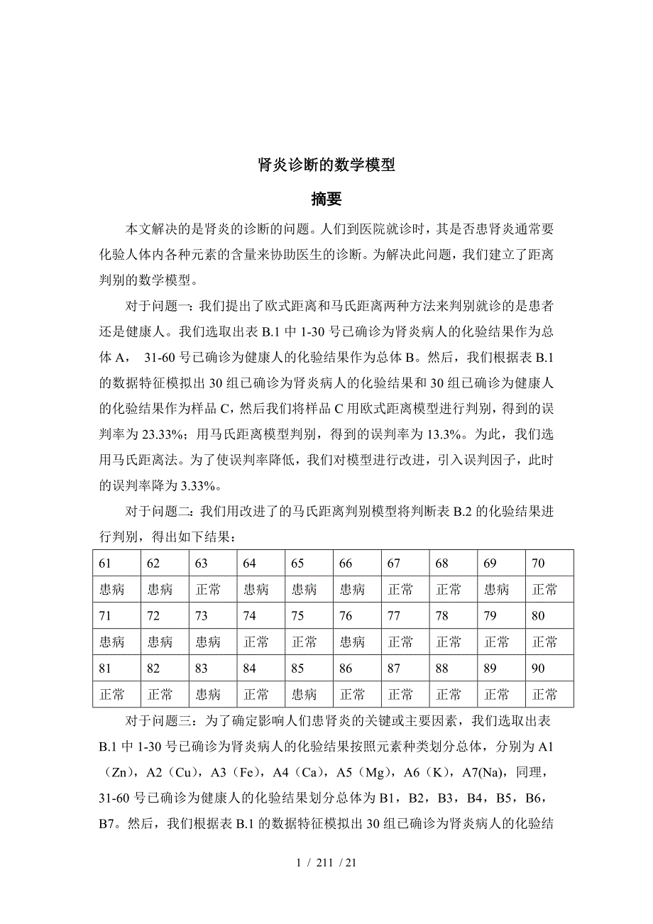 肾炎诊断的数学模型_第1页