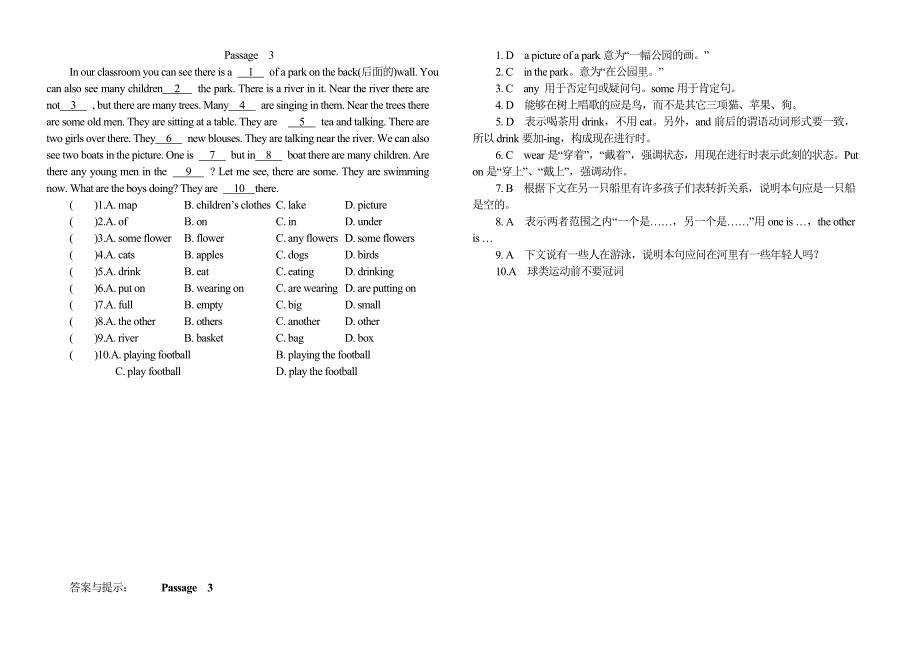 六年级英语完形填空15篇含答案和讲解OK_第3页