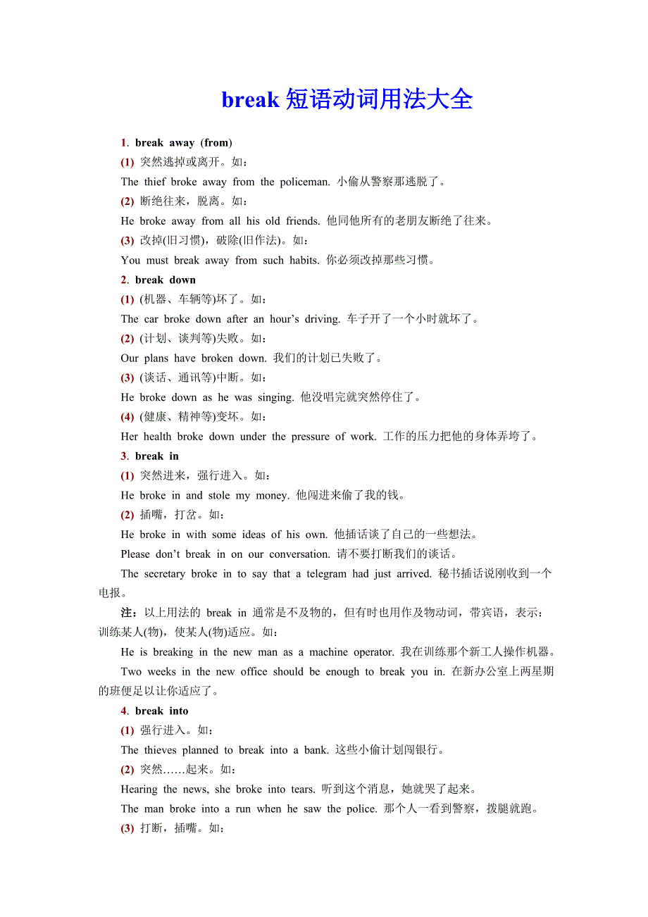 break短语动词用法大全.doc_第1页