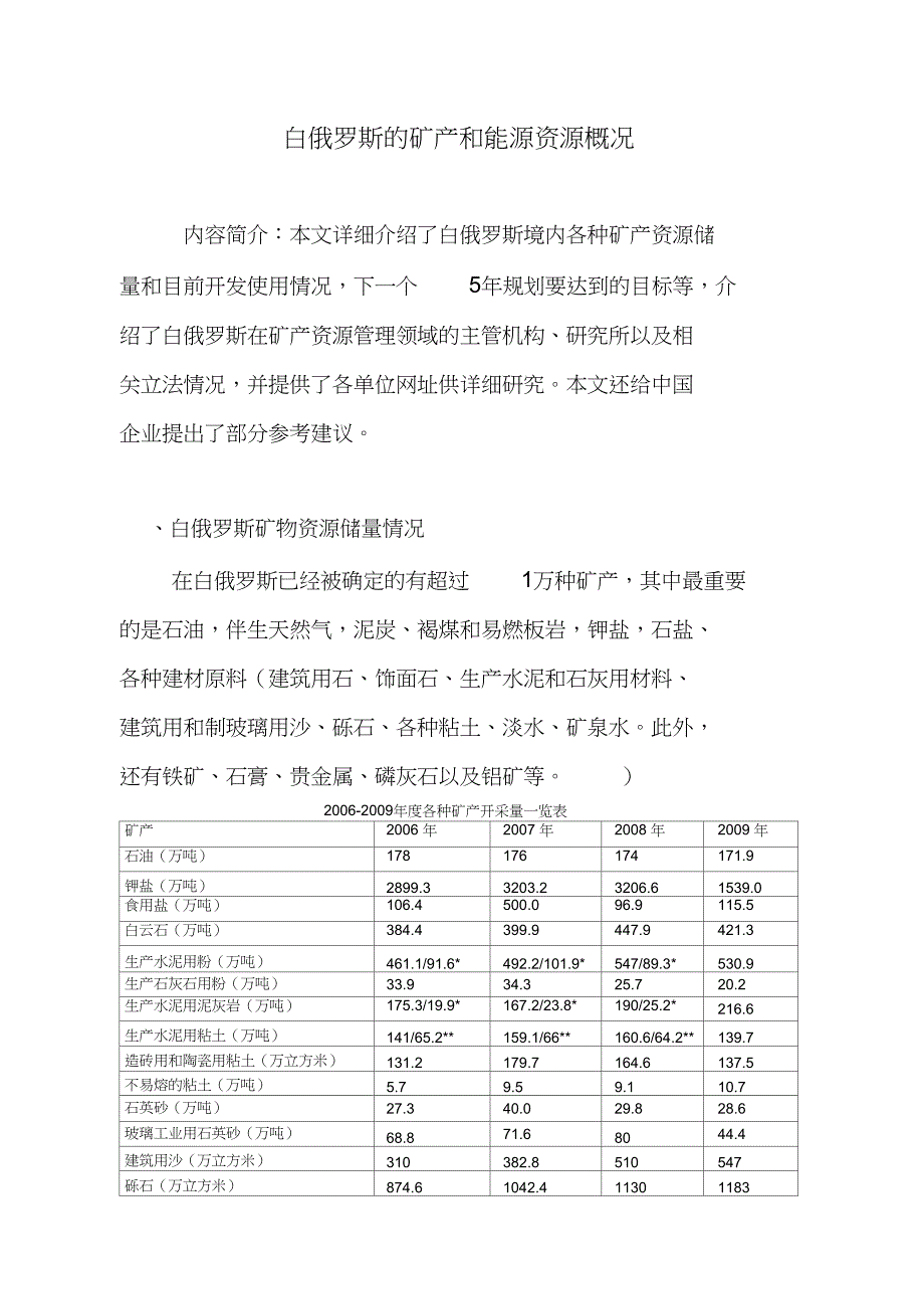 白俄罗斯的矿产和能源资源概况_第1页