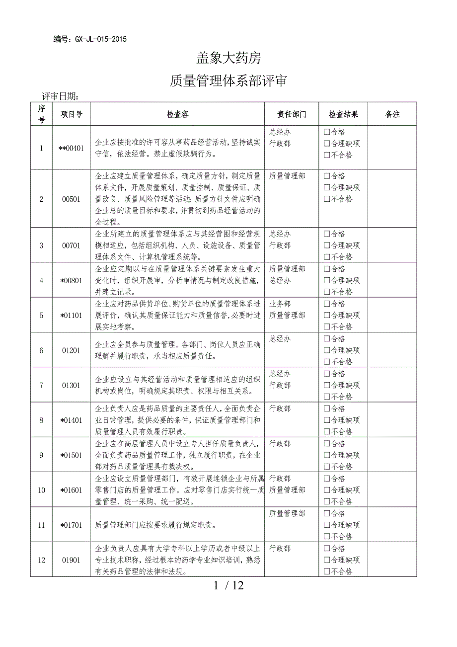 2017年4医药公司内审表_第1页