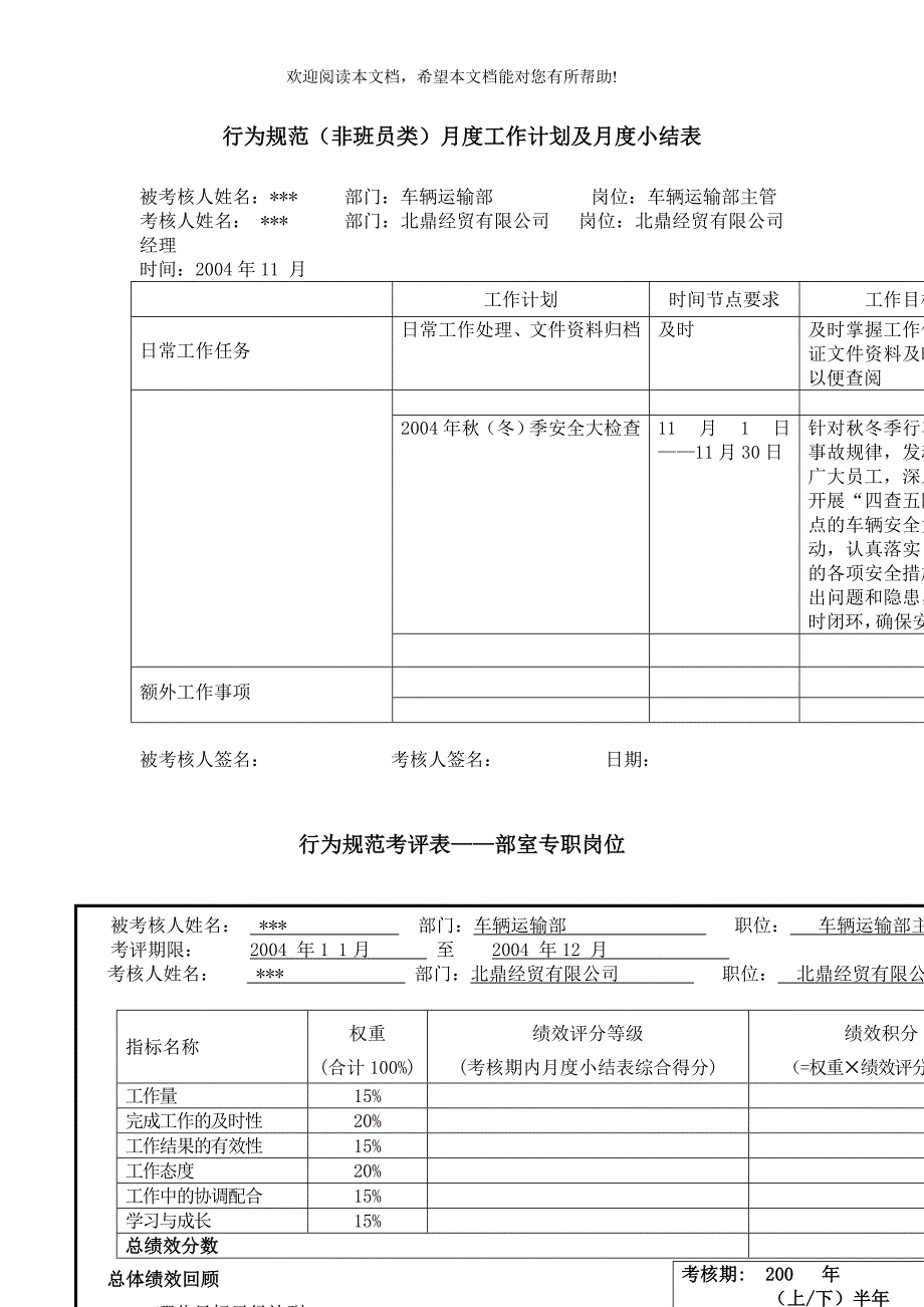 公司车辆运输部主管专职行为规范考评表_第4页