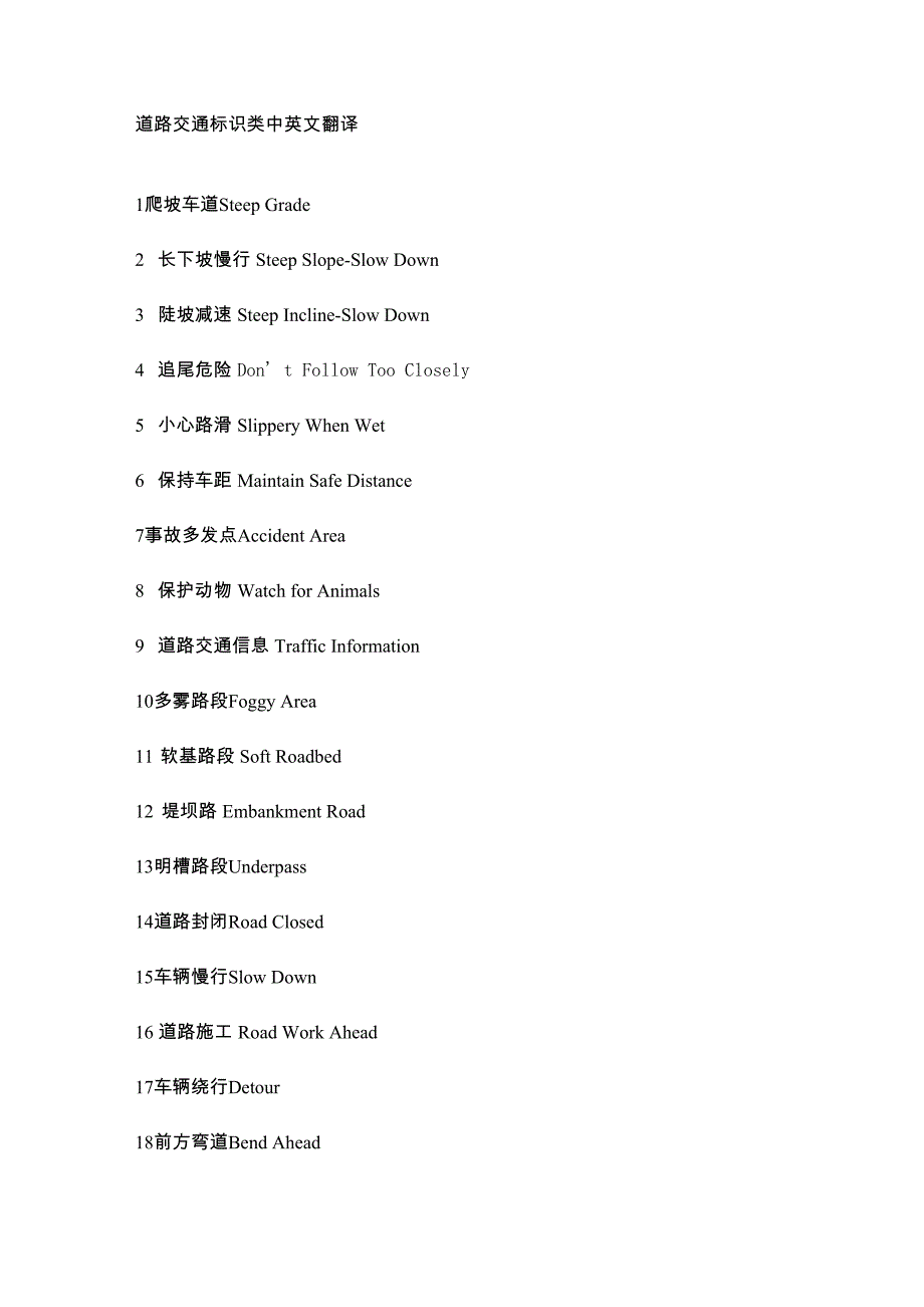 道路交通标识类中英文翻译_第1页