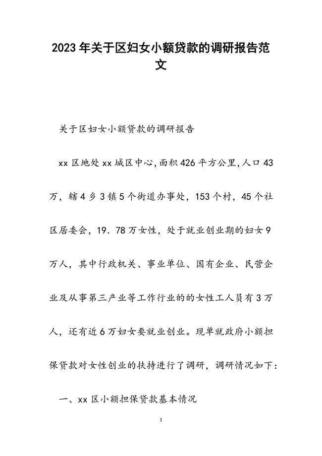 2023年关于区妇女小额贷款的调研报告.docx