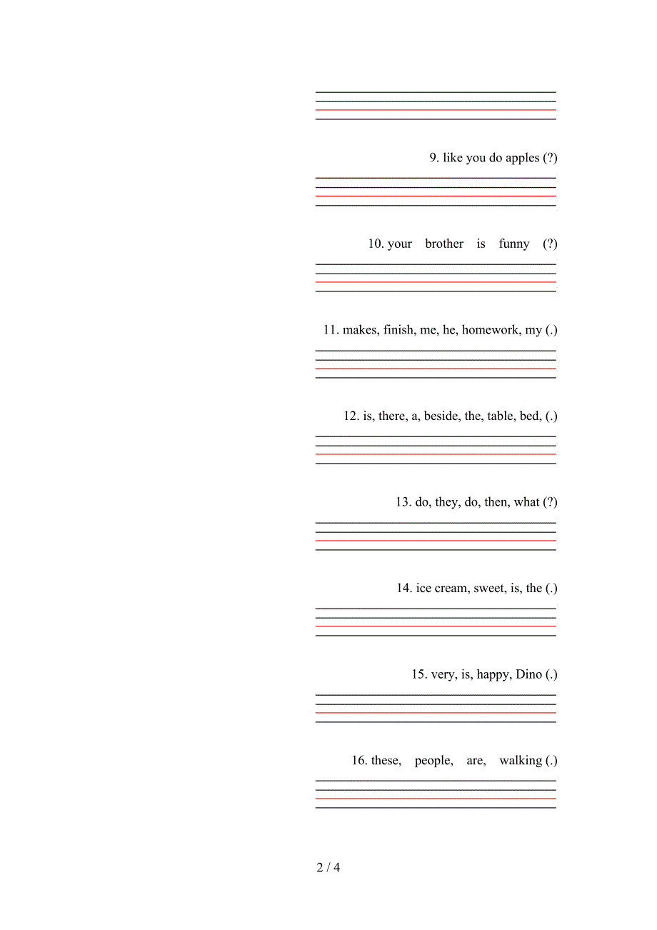 五年级英语下学期连词成句专项提升练习_第2页