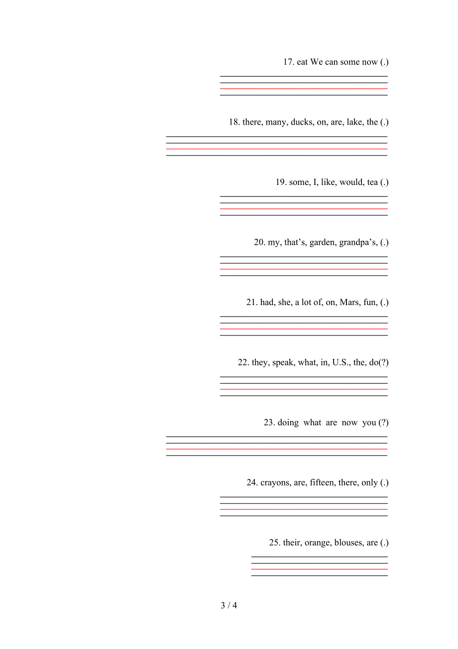 五年级英语下学期连词成句专项提升练习_第3页