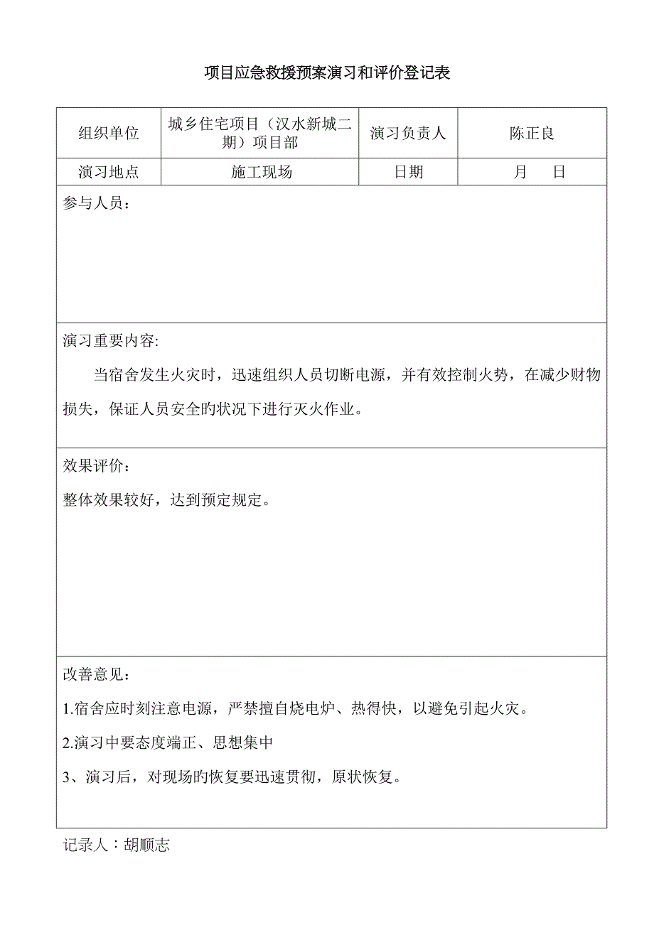 项目应急救援预案演练和评价记录表_第2页