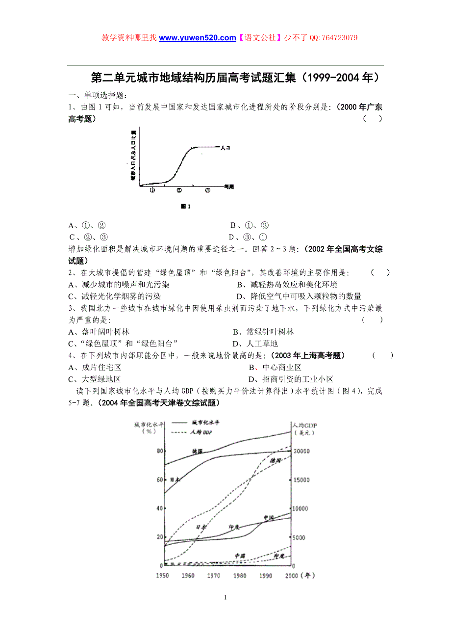 城市地域结构高考汇集题.doc_第1页