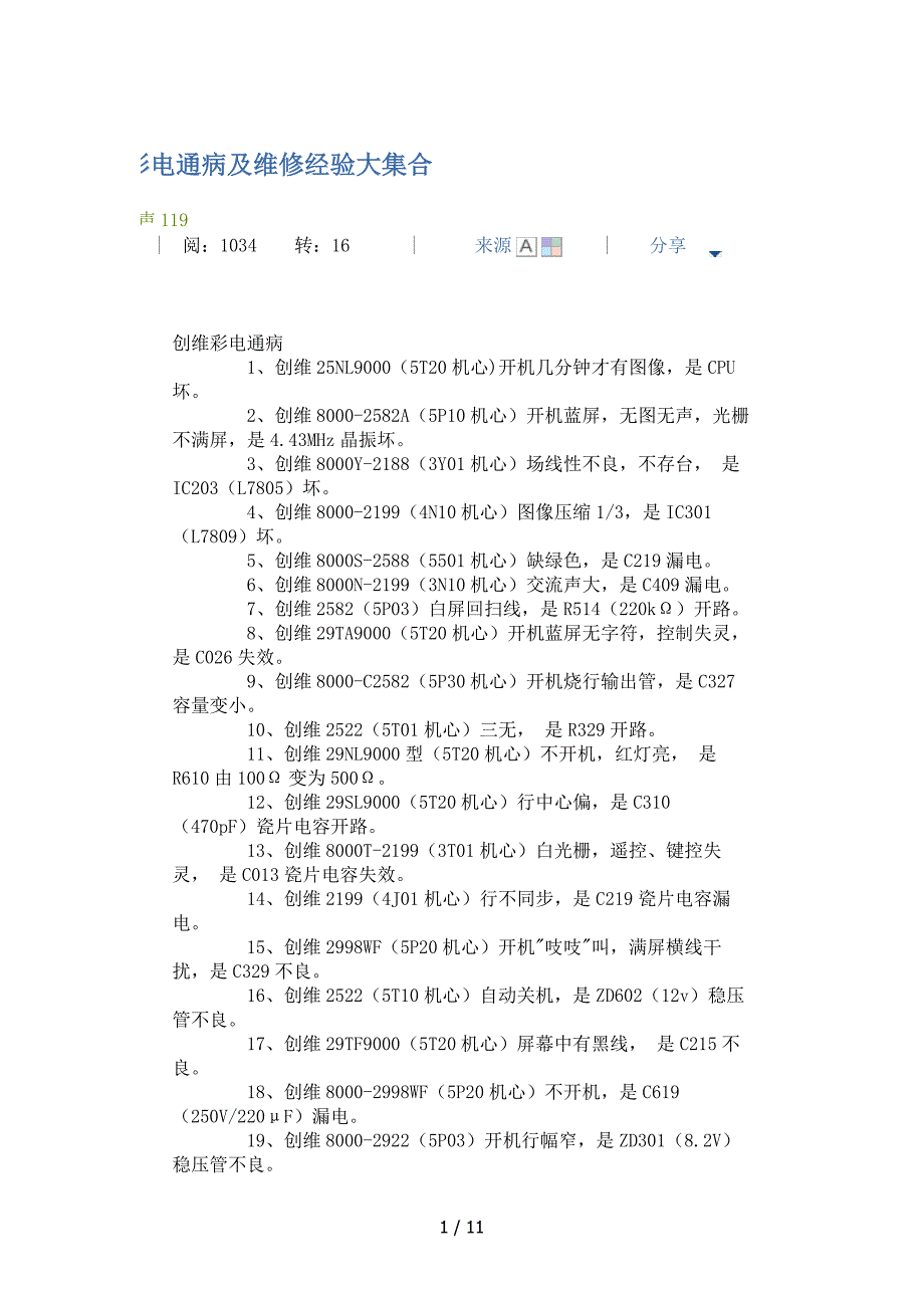 创维彩电通病及维修经验大集合_第1页