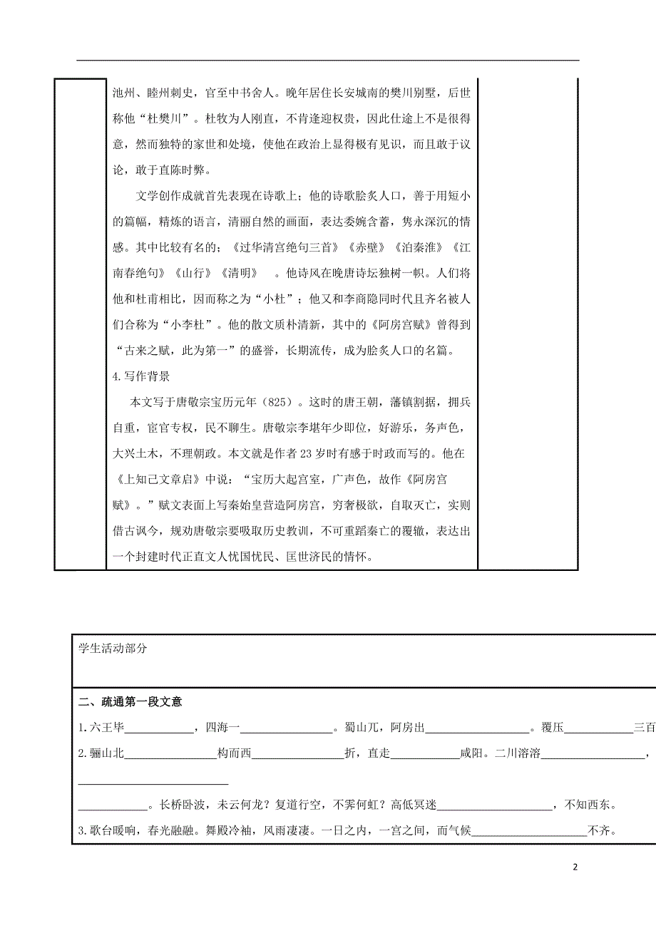 江苏省徐州市铜山县夹河中学高中语文 第三专题《阿房宫赋》（一）学案（无答案）苏教版必修2_第2页